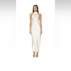 REVOLVE Satin Halter Maxi Dress in Ivory